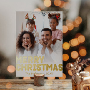 Vet Modern Verticaal Foto Vrolijk Kerstmis Goud Folie Feestdagenkaart
