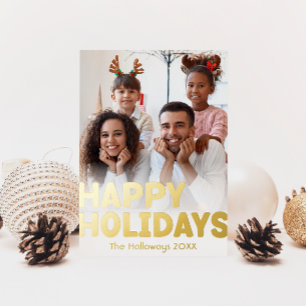 Vet Modern Verticaal Volledige Foto Gelukkig Goud Folie Feestdagen Briefkaart