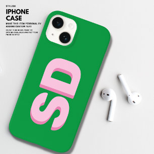 Vet Modern Vet Groen en Roze Initialen Monogram Case-Mate iPhone 14 Hoesje