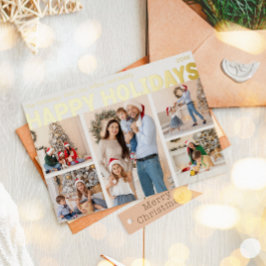 Vet Modern Vijf-foto Happy Gold Folie Feestdagenkaart