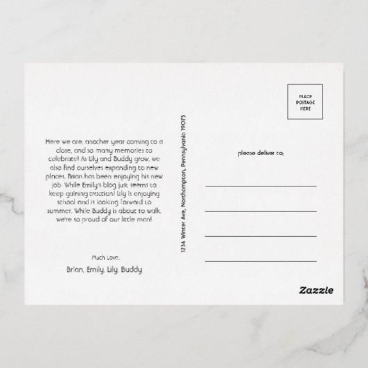 Vet Modern Vijf Foto Vrolijk Kerstmis Goud Folie Feestdagen Briefkaart (Achterkant)