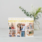 Vet Modern Vijf Foto Vrolijk Kerstmis Goud Folie Feestdagen Briefkaart (Staand Voorkant)