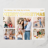 Vet Modern Vijf Foto Vrolijk Kerstmis Goud Folie Feestdagen Briefkaart (Voorkant)