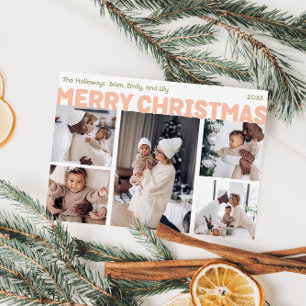 Vet Modern Vrolijk Kerstmis Vijf Foto Feestdagenkaart
