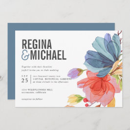 Vet Modern Waterverf Wildflower blauw bruiloft Kaart
