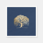 Vet Modern Willow Tree Navy Blauw Goud Bruiloft Servet (Voorkant)