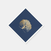 Vet Modern Willow Tree Navy Blauw Goud Bruiloft Servet (Hoek)