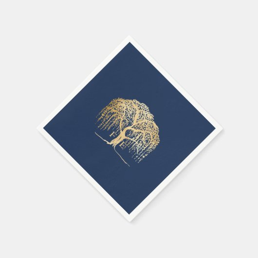 Vet Modern Willow Tree Navy Blauw Goud Bruiloft Servet (Hoek)