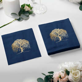 Vet Modern Willow Tree Navy Blauw Goud Bruiloft Servet