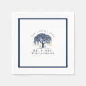 Vet Modern Willow Tree Navy Blauw Goud Bruiloft Servet (Voorkant)