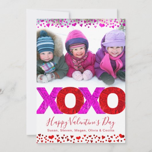 Vet Modern XOXO Valentijn's Day Photo Hearts Feestdagenkaart (Voorkant)