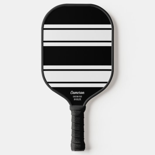 Vet, modern, zwart, wit bandpatroon, aangepaste te pickleball paddle (Voorkant)
