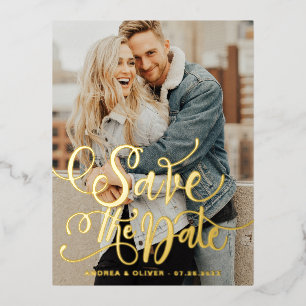 Vet Moderne Calligrafie Foto slaat de datum op Folie Uitnodiging Briefkaart