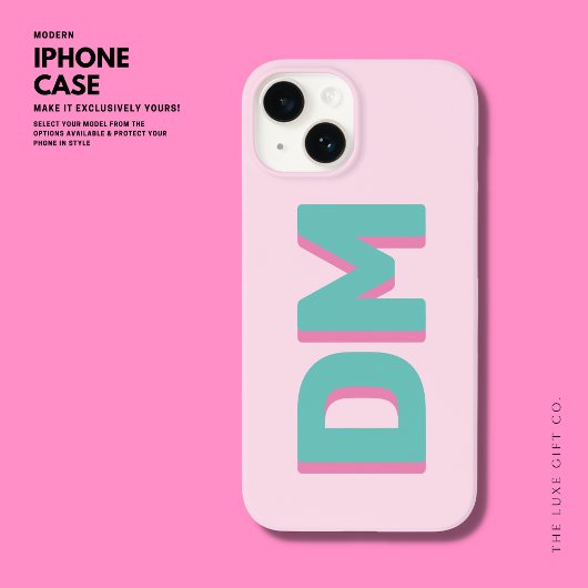 Vet Moderne Grote Initialen Schaduw Monogram Roze Case-Mate iPhone Case