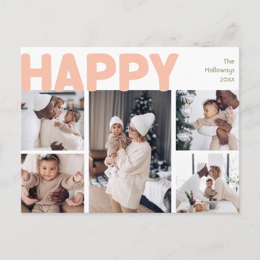 Vet Moderne Jaaroverzicht Vijf Foto Gelukkig Feestdagenkaart (Voorkant)