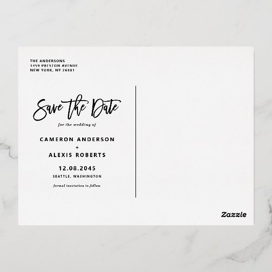 Vet Moderne kalligrafie Foto opslaan Datum goud Folie Uitnodiging Briefkaart (Achterkant)