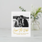 Vet Moderne kalligrafie Foto opslaan Datum goud Folie Uitnodiging Briefkaart (Staand Voorkant)