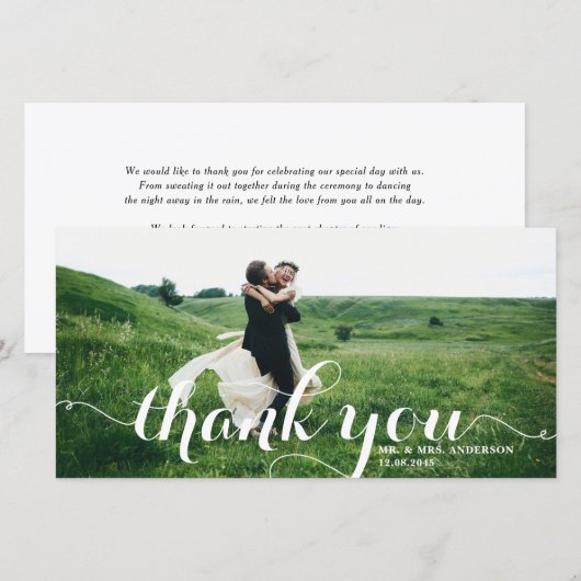 Vet Moderne Kalligrafie Wit Foto Bruiloft Bedankkaart (Voorkant / Achterkant)