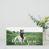 Vet Moderne Kalligrafie Wit Foto Bruiloft Bedankkaart (Staand voorkant)