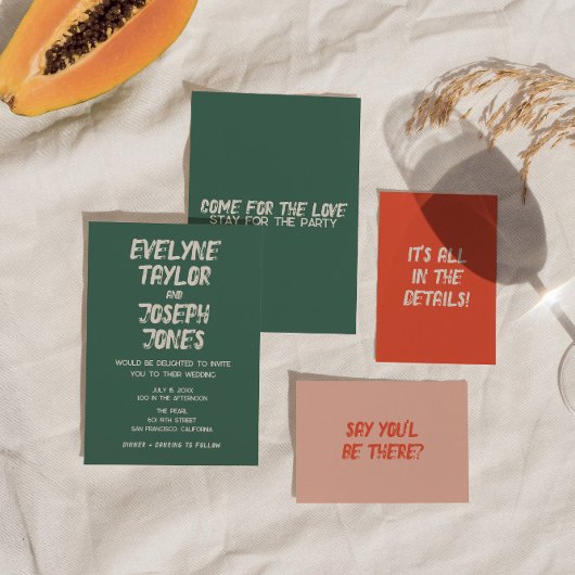 Vet Moderne Kleurrijke Brushstroke Retro Bruiloft Kaart