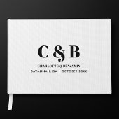 Vet Moderne Minimalistische Witte Monogram Trouwen Gastenboek
