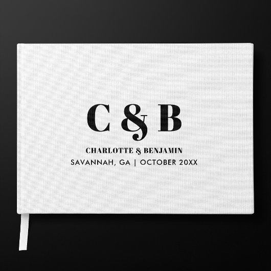 Vet Moderne Minimalistische Witte Monogram Trouwen Gastenboek