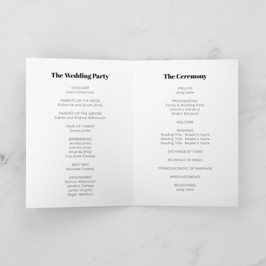 Vet Moderne Minimalistische Zwart Wit Huwelijk Programma (Binnen)