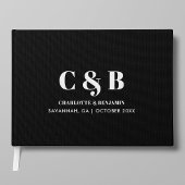 Vet Moderne Minimalistische Zwarte Monogram Trouwe Gastenboek