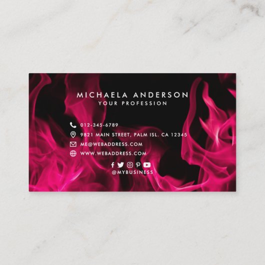Vet Moderne Roze Vlammen Sociale Iconen Visitekaartje (Achterkant)