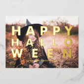 Vet Moderne Typografie Foto Happy Halloween Folie Feestdagenkaart (Voorkant)