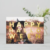 Vet Moderne Typografie Foto Happy Halloween Folie Feestdagenkaart (Staand Voorkant)