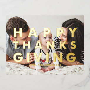 Vet Moderne Typografie Foto Happy Thanksgiving Folie Feestdagen Briefkaart