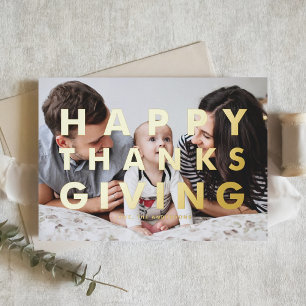Vet Moderne Typografie Foto Happy Thanksgiving Folie Wenskaart