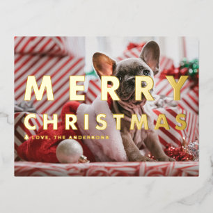 Vet Moderne Typografie Foto Vrolijk Kerstfeest Folie Feestdagen Briefkaart