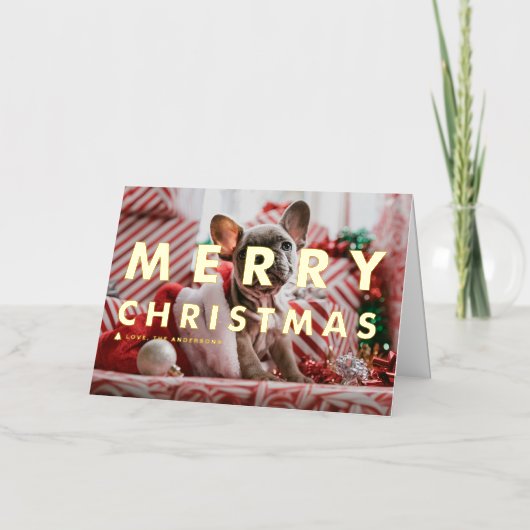 Vet Moderne Typografie Foto Vrolijk Kerstfeest Folie Wenskaart (Voorkant)