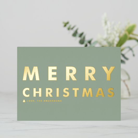Vet Moderne Typografie Sage Groen Vrolijk Kerstfee Folie Feestdagenkaart (Staand Voorkant)