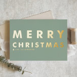 Vet Moderne Typografie Sage Groen Vrolijk Kerstfee Folie Feestdagenkaart<br><div class="desc">Stuur familie en vrienden uw kerstgroeten met deze aanpasbare zwarte en gouden kerstkaart. Het heeft een gedurfde typografie en een wijze groene achtergrond. Personaliseer door uw gegevens toe te voegen. Deze gouden folie kerstkaart is verkrijgbaar in andere folie kleuren en cardstock.</div>