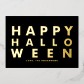 Vet Moderne Typografie Zwart Happy Halloween Folie Feestdagenkaart (Voorkant)