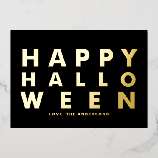 Vet Moderne Typografie Zwart Happy Halloween Folie Feestdagenkaart (Voorkant)
