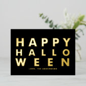 Vet Moderne Typografie Zwart Happy Halloween Folie Feestdagenkaart (Staand Voorkant)