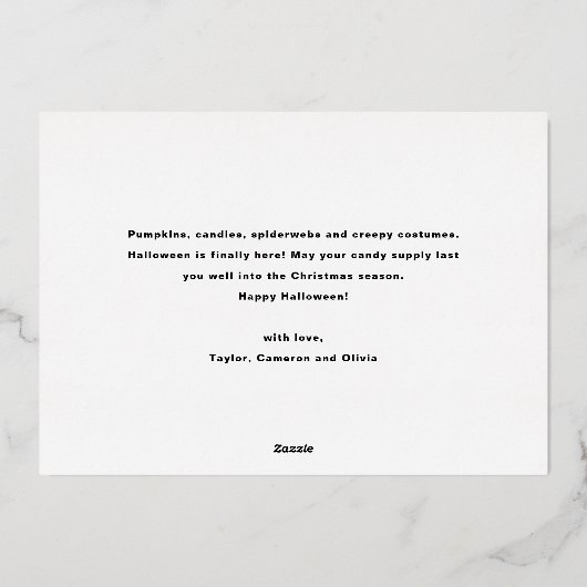 Vet Moderne Typografie Zwart Happy Halloween Folie Feestdagenkaart (Achterkant)