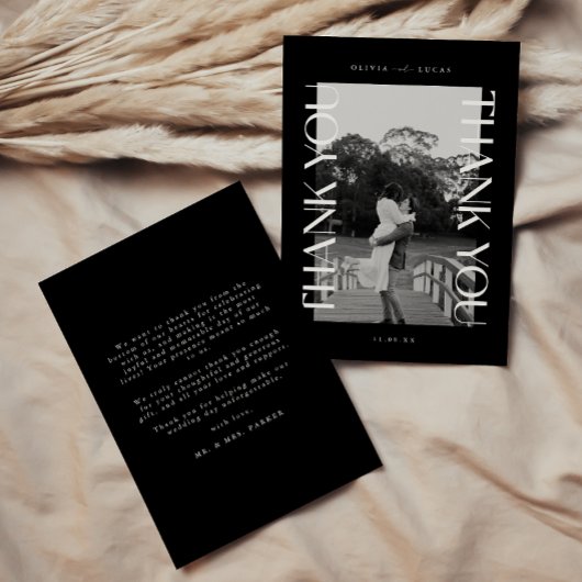 Vet Moderne Typografie Zwarte Trouwfoto Bedankkaart