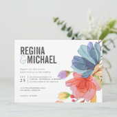 Vet Moderne Waterverf Wildflower aqua bruiloft Kaart (Staand voorkant)