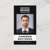 Vet moderne zwarte en witte foto logo QR-code Visitekaartje (Voorkant)