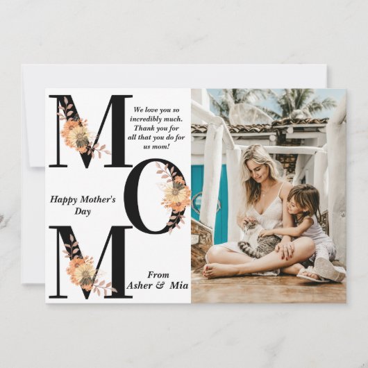 Vet MOM Zwart Boho Bloemen Foto Moederdag Kaart (Voorkant)