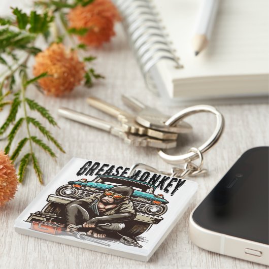 Vet Monkey Fixing  Truck | Mechanisch geschenk Sleutelhanger (Voorkant Rechts)