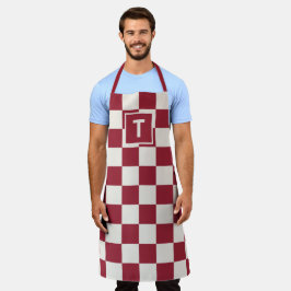 Vet Monogram Donkerrood Crème Geruit Patroon Schort
