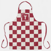 Vet Monogram Donkerrood Crème Geruit Patroon Schort (Voorkant)