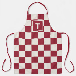 Vet Monogram Donkerrood Crème Geruit Patroon Schort