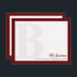 Vet monogram donkerrood familie briefpapier notitiekaartje<br><div class="desc">Dit ontwerp is voorzien van een vet, vervaagd monogram op de achtergrond en ruimte voor een naam / tekst aan de onderkant. Klik op de knop Aanpassen als u de ontwerpelementen wilt aanpassen en/of de tekst verder wilt wijzigen! Variaties van dit ontwerp, extra kleuren en coördinerende producten zijn verkrijgbaar in...</div>